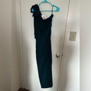 One shoulder formal dress with bow-cyan color size M